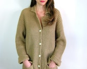 Warm Tan Knit 70's Cardigan Sweater