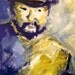 Original Oil Painting Man in a Blwler Hat Blues. Yellows and Greens