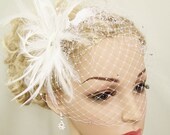 SALE, Ostrich Feather and Crystal Wedge with DETACHABLE Rhinestone Birdcage, SET