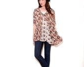 FLORAL PEPLUM TOP // one size // oversized slouchy flower print, pink rose print, spring summer fashion, tunic shirt blouse, 90s clothing