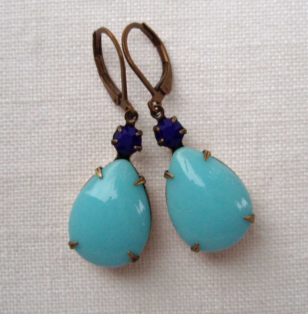 Drop Earrings Turquoise Blue Jewelry Spring Fashion Bridesmaids Gift Wedding Estate Style For Her  MAYFAIR Blues