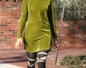 Green Velvet Mini Dress Turtleneck Cocktail Vintage Small