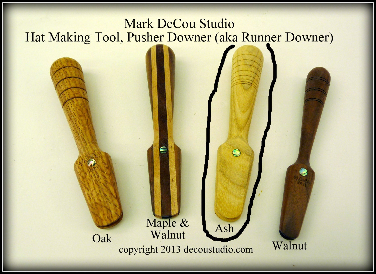 Ash Wood SHIPS IMMEDIATELY, Hat Making Tool Millinery Pusher Downer Runner Downer Abalone Shell Inlay, Hand Lathe Turned item