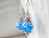 Bridesmaid Jewelry Capri Blue Earrings Crystal Dangles in Silver Wedding Jewelry Horizon Bridesmaid Earrings for Bridal Party