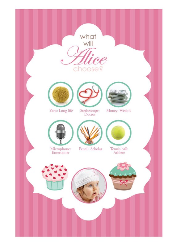 Pink Cupcake, Stripes Doljabi Board, Doljanchi, Korean First Birthday 20x30 Poster Il_570xn