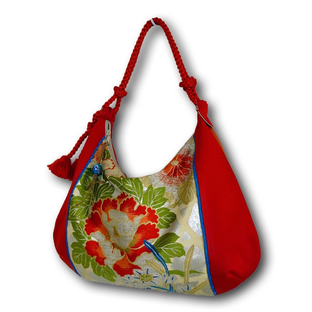 Japanese Vintage Obi Over Size Hobo Bag-Tomato Red