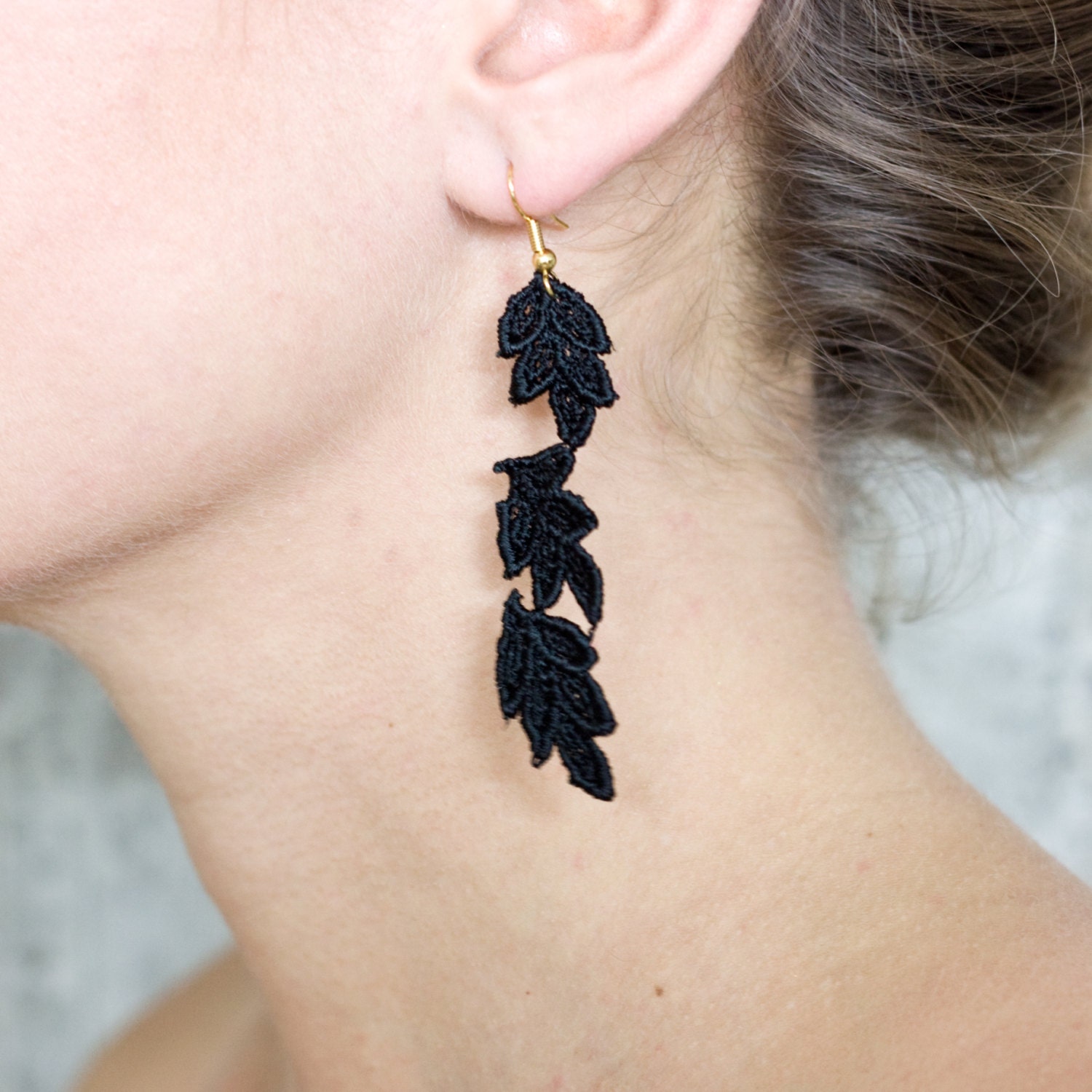 Lace earrings - Leaves - Black, copper, gold (last pair), moss green or red