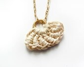 Crochet half flower pendant necklace -24K gold plated chain, gold filled Closures, gold filled wire wrapped