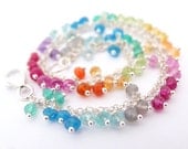 Rainbow Gemstone Bracelet wire wrapped sterling silver colorful jewelry red ruby, pink quartz, fire opal, green onyx, neon blue apatite