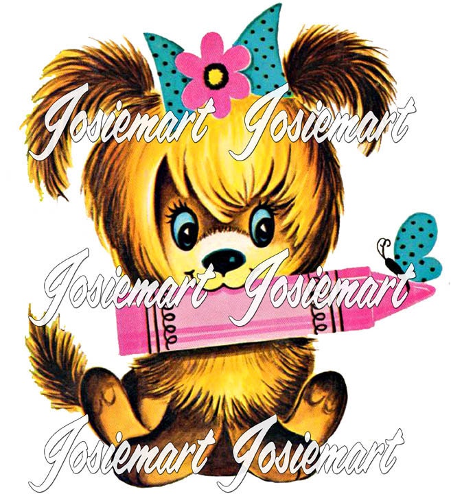 Vintage Digital Download Yorkie with Crayon Puppy Vintage Image Collage Large JPG PNG