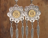 Bullet Casing Jewelry - Southwest Style Bullet Casing - Concho and Feather Leverbacks - Available in Antique Silver or Antique Brass