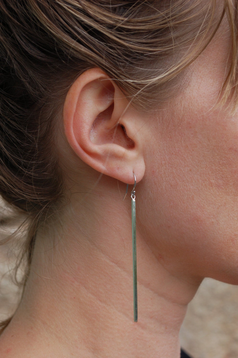 Geometric Modern 14k White Gold Bar Earrings