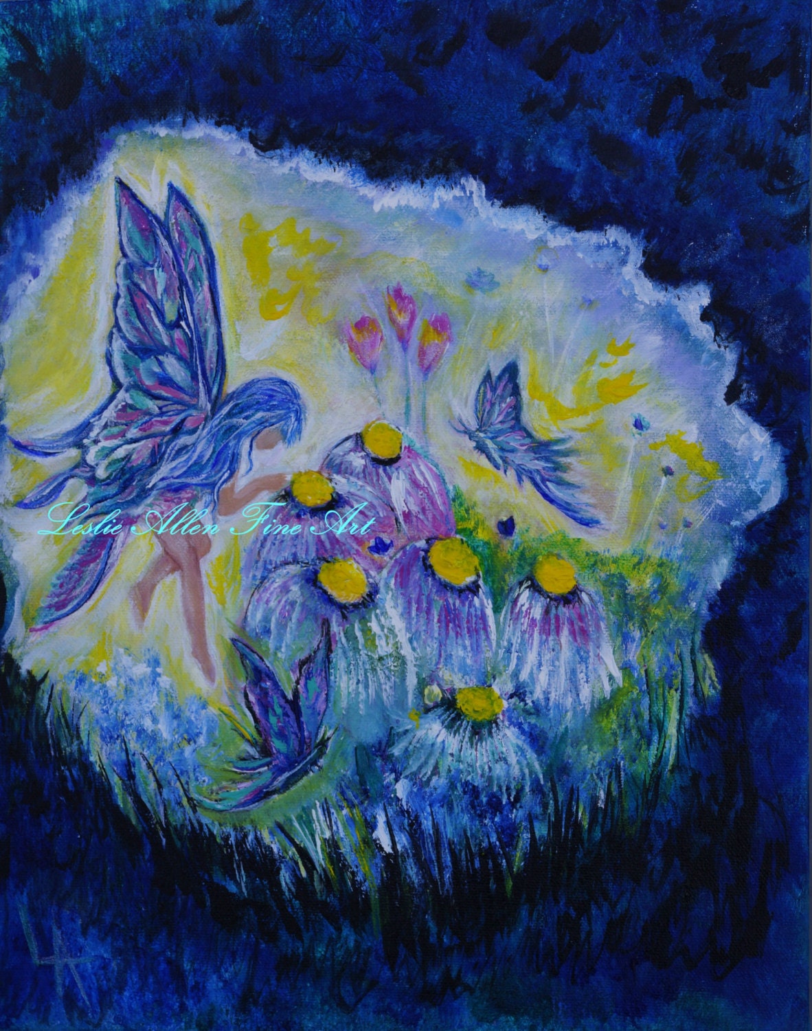 Fairy Fairies Pixie Pixies Butterflies Fantasy Art Magical Enchanted Whimsical "Butterfly Belle" Leslie Allen Fine Art