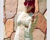 Flower Child Boho Chic Cream Short Vintage Wedding Dress - SMALL - Festival, Hippie, 1970s, Bohomian