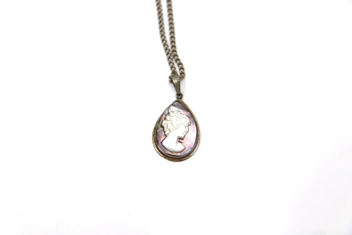 Vintage 800Silver Abalone Shell Cameo Necklace