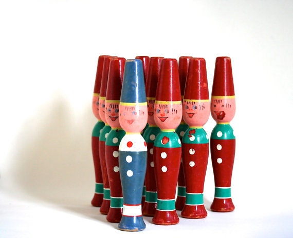 All My Dudes in a Row - Vintage Wood Soldier Bowling Pins - Wood Bowling Pins - Vintage Toy