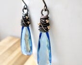 Blue Quartz  Earrings, Gemstone Drop Dangle, Oxidized Silver, Wire Wrapped, Kande Kristina Henning - Peyton