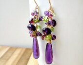 Amethyst Chandelier Earrings Purple Green Peridot Garnet 14k Gold Long Dangle Gemstone Kande Kristina Henning Summer Fashion - Mila