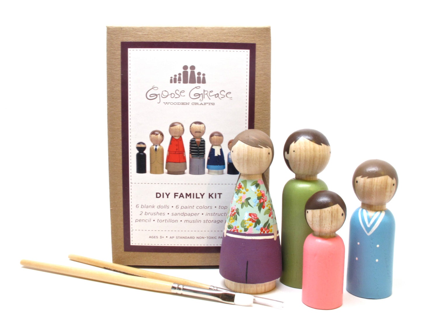 Fair Trade DIY Wooden Peg Doll Kit // Kids Complete Art Craft Kit // Kids Birthday Gift - party favor handmade craft kit