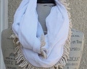 summer white gauze scarf with cotton bullion fringe