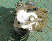 Clock Works, time machine, wind up alarm clock parts, industrial, steampunk art