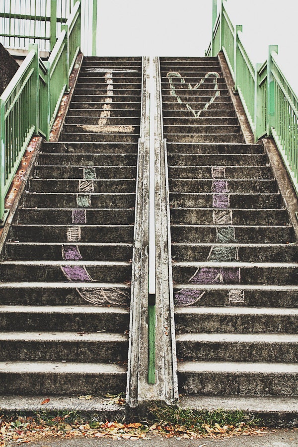 Urban street photography cement stairs portland oregon chalk art love