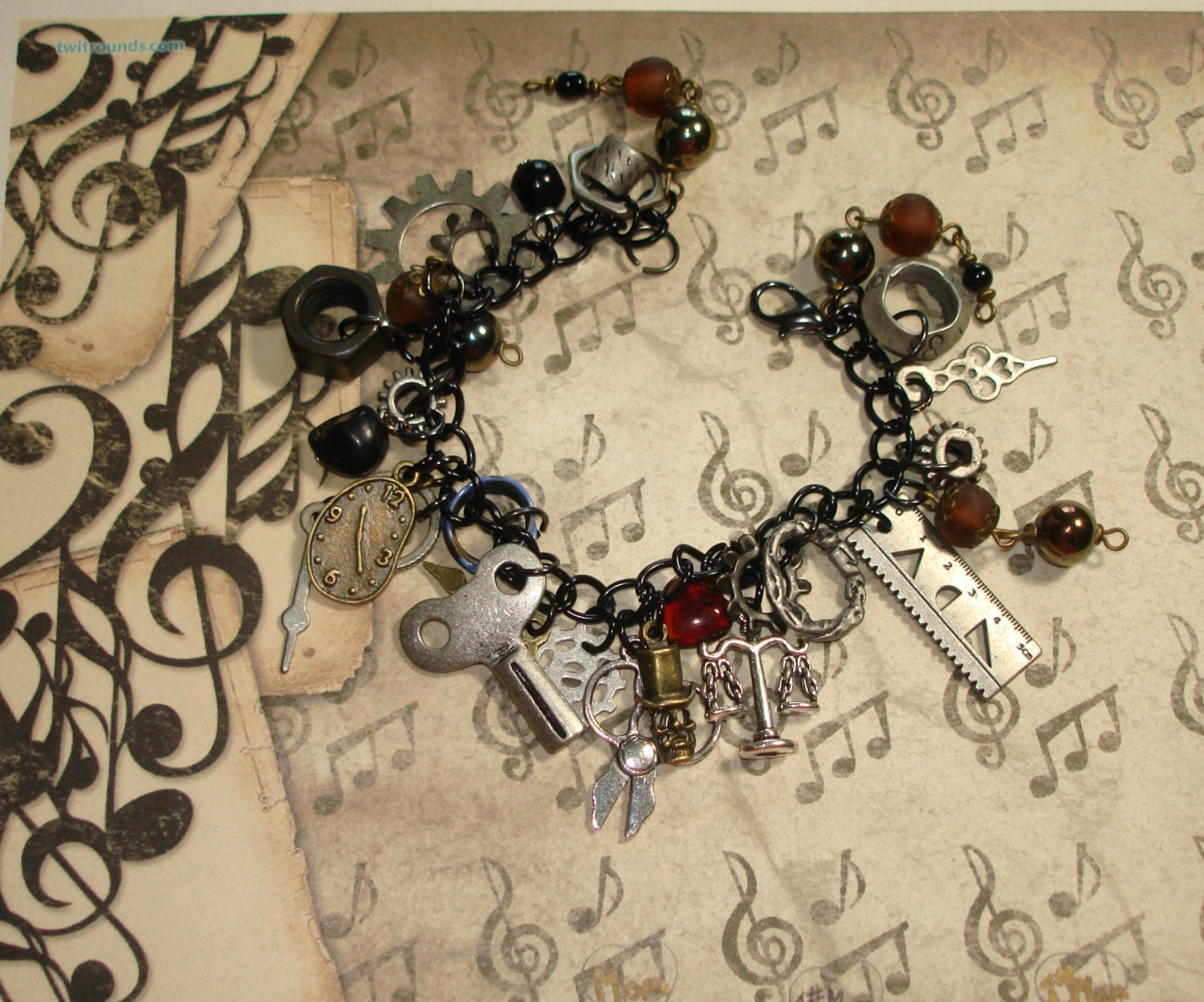 Charm Bracelet and Earrings Set, Scales of Life, industrial/steam punk,   Use FACEBOOK PROMO code for Discount