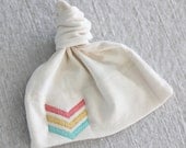Organic Cotton Chevron Baby Hat - Coral, Yellow, Aqua