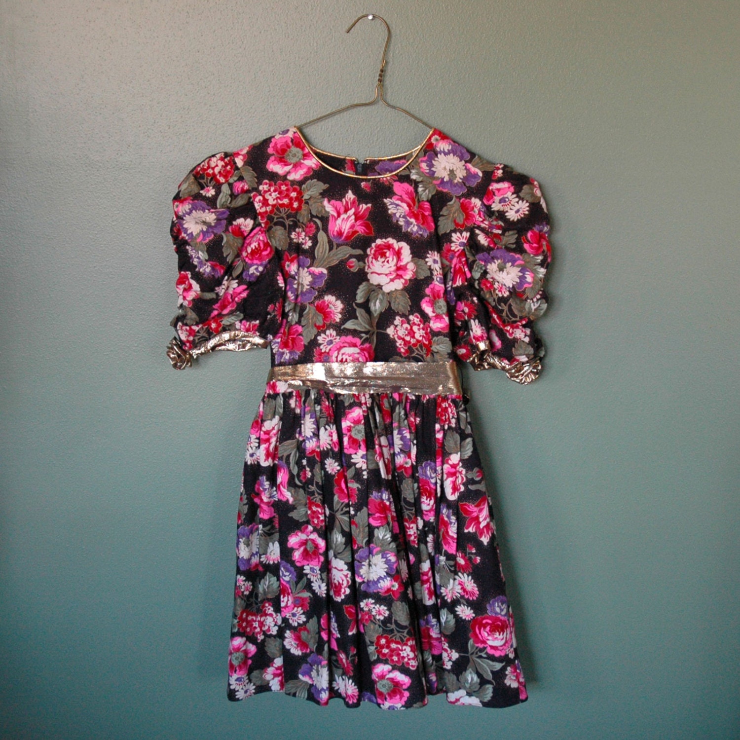 Vintage Girls Flower Party Dress, Size 8, 1980's