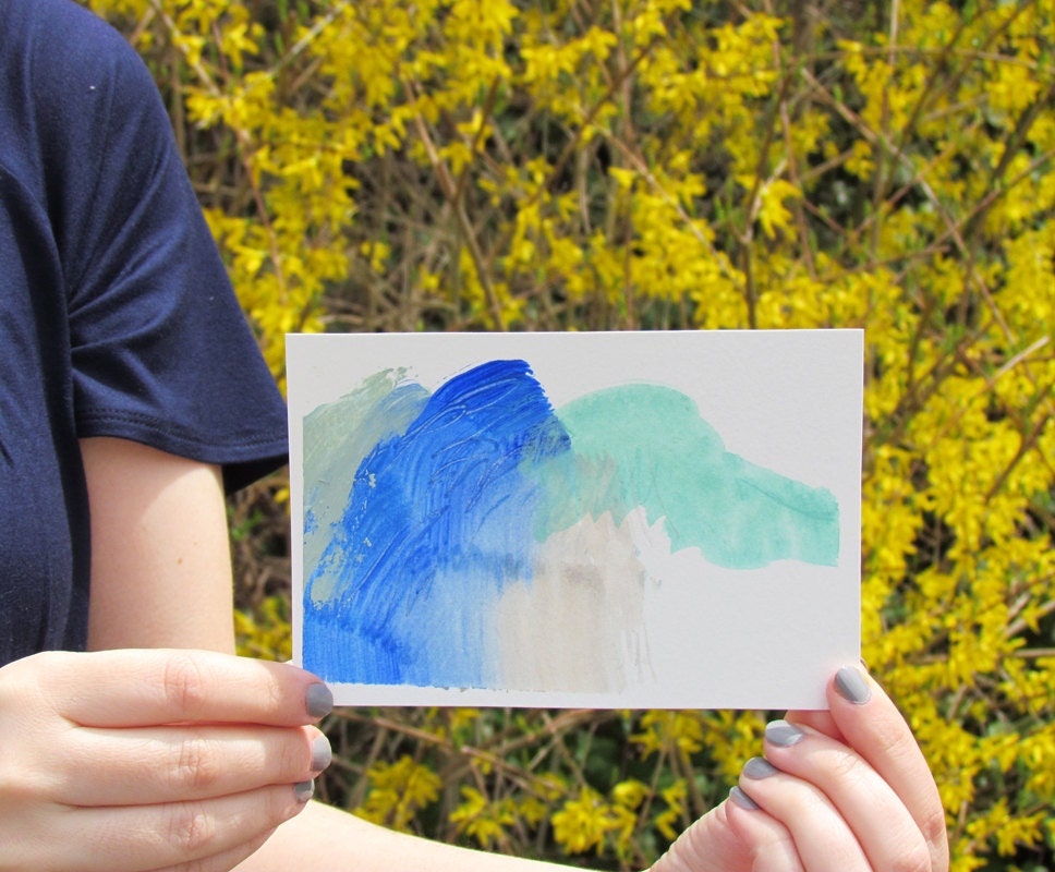 Gestural Blue Abstract Painting, 4 x 6"  ORIGINAL fine art -- "Painting 398"