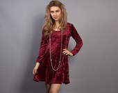 Vintage 80s MINI DRESS / Raspberry Crushed Velvet, xs-m