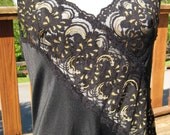 Vintage 80s Super Sexy Gold and Black Lace Nightgown Size 36