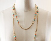 Vintage Turquoise & Coral Beaded Necklace