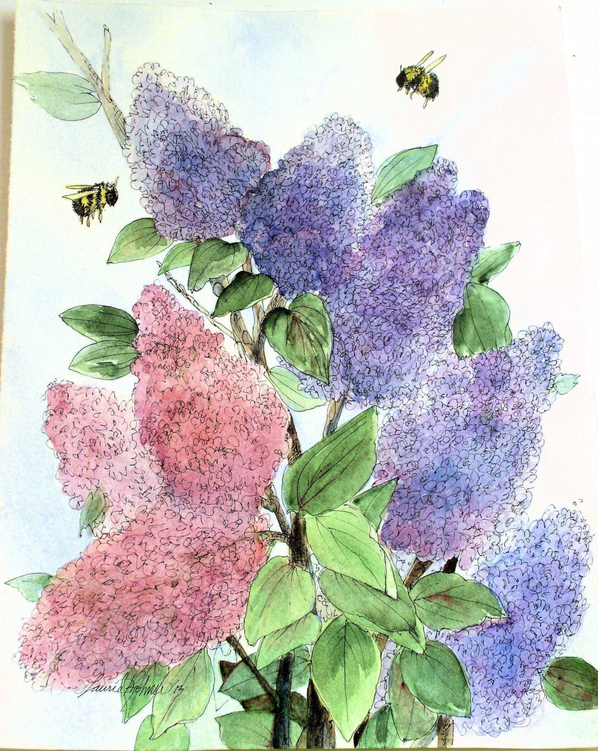 Garden Nature Art Botanical Original Painting Lilacs in Spring by Laurie Rohner