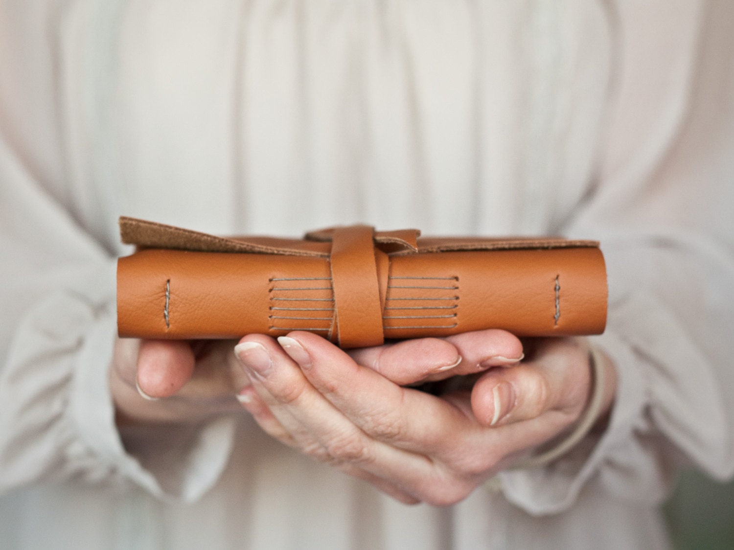 Leather Journal - Rust Orange - Tan - Handbound Leather Book - 6 x 4