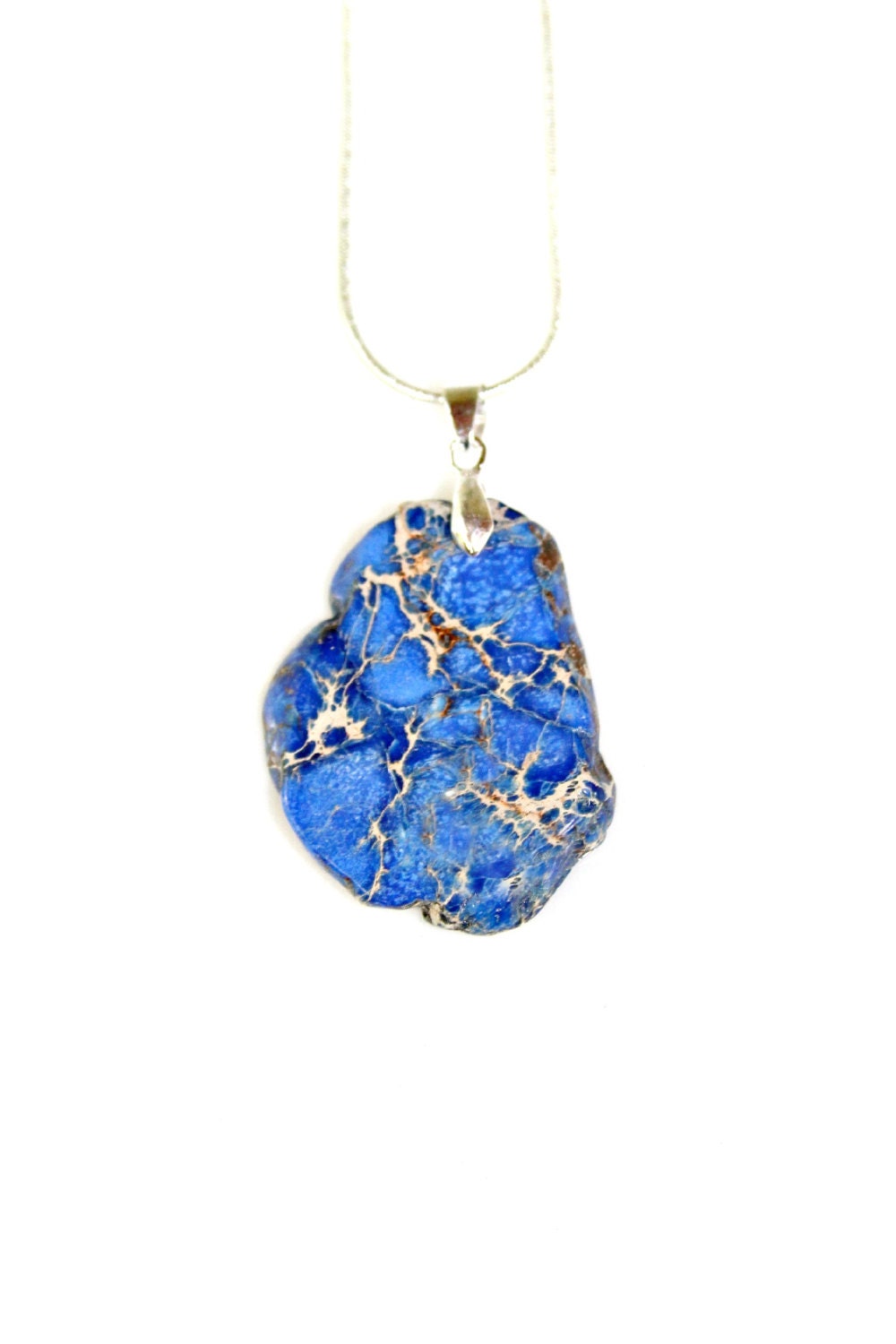 Midnight Blue Jasper Pendant Necklace - with YOUR CHOICE of Sterling Necklace and Dark Royal Blue Jasper Unique Gem Set by Mei Faith
