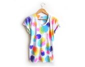 Ditsy Dots Hand Dyed Painted Polka Dots Scoop Neck Rolled Cuffs Tee in Spectrum Rainbow - S M L XL 2XL 3XL