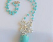 Robins Egg and Vintage Brooch Necklace, Spring Jewelry, Assemblage Vintage Inspired, Easter Egg Necklace, Gift Idea for Her