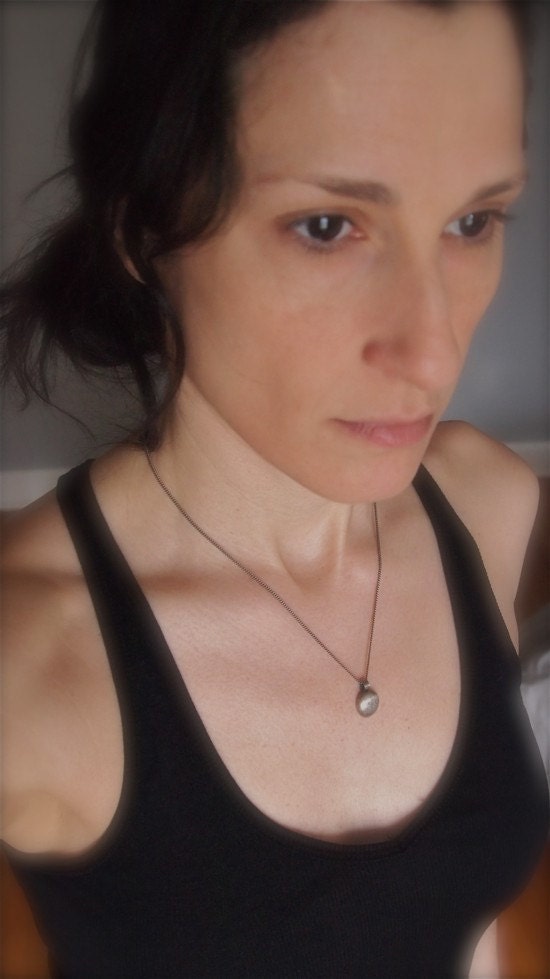 Industrial oxidized fine silver nugget pendant and silver necklace
