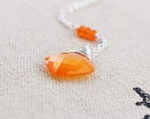 Orange Chalcedony Cushion Cut Square Diamond Briolette with Orange Carnelian Ronelles on Sterling Silver