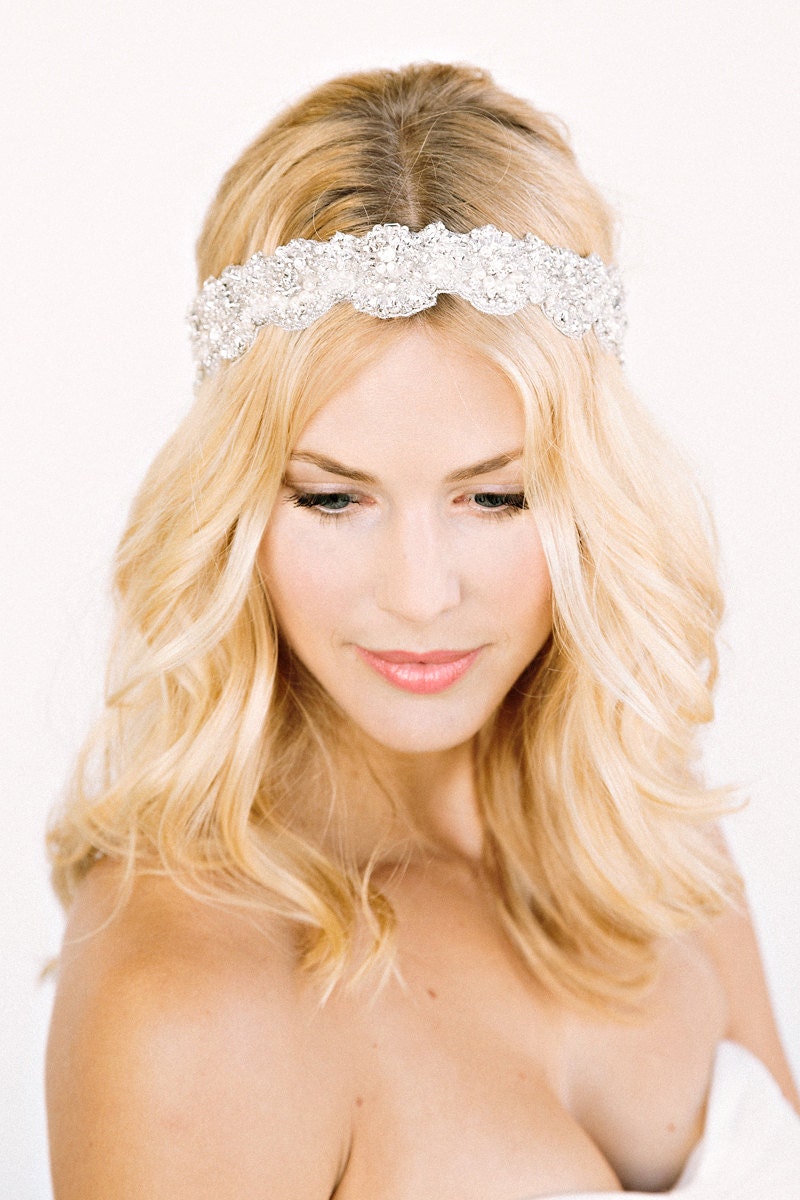 FAUNA Headband-  floral, bridal, rhinestone, crystal, veil, wedding, tiara, headpiece