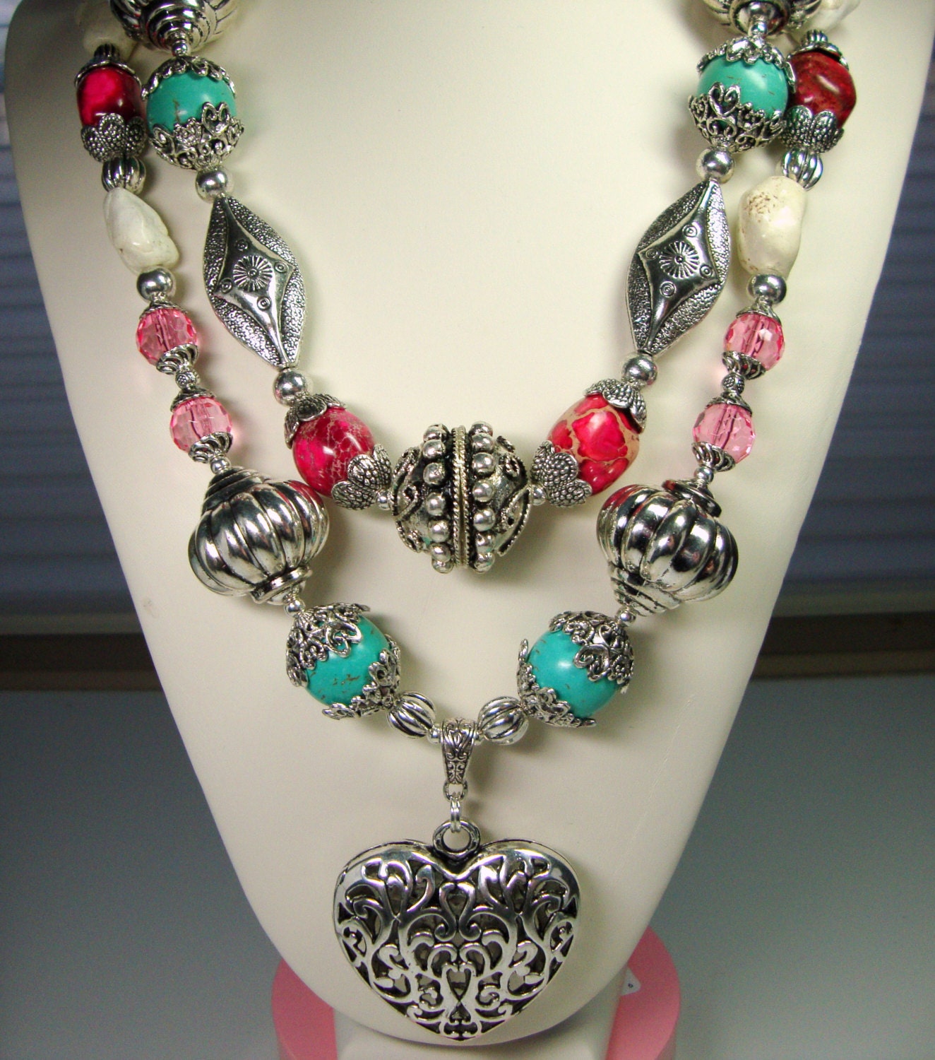Heart of the Rodeo, Silver Pink Turquoise, CowGirl, Rodeo Star Necklace