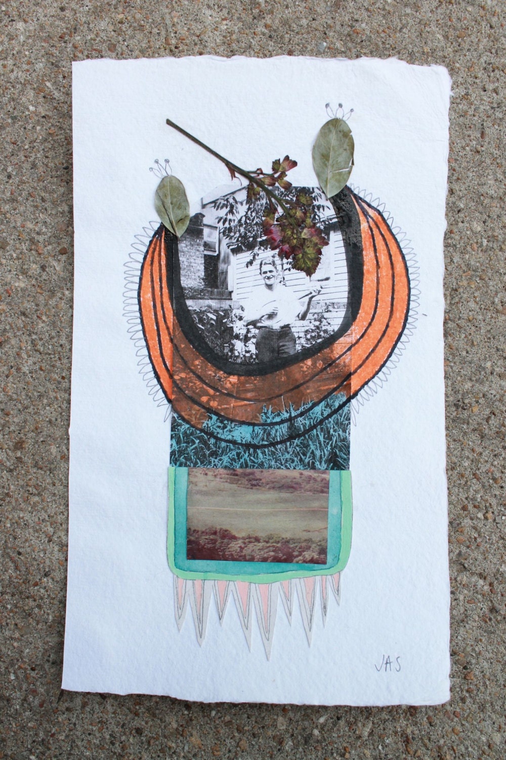 RACKET Mixed Media Collage Original Artwork on Heavy Watercolor Paper