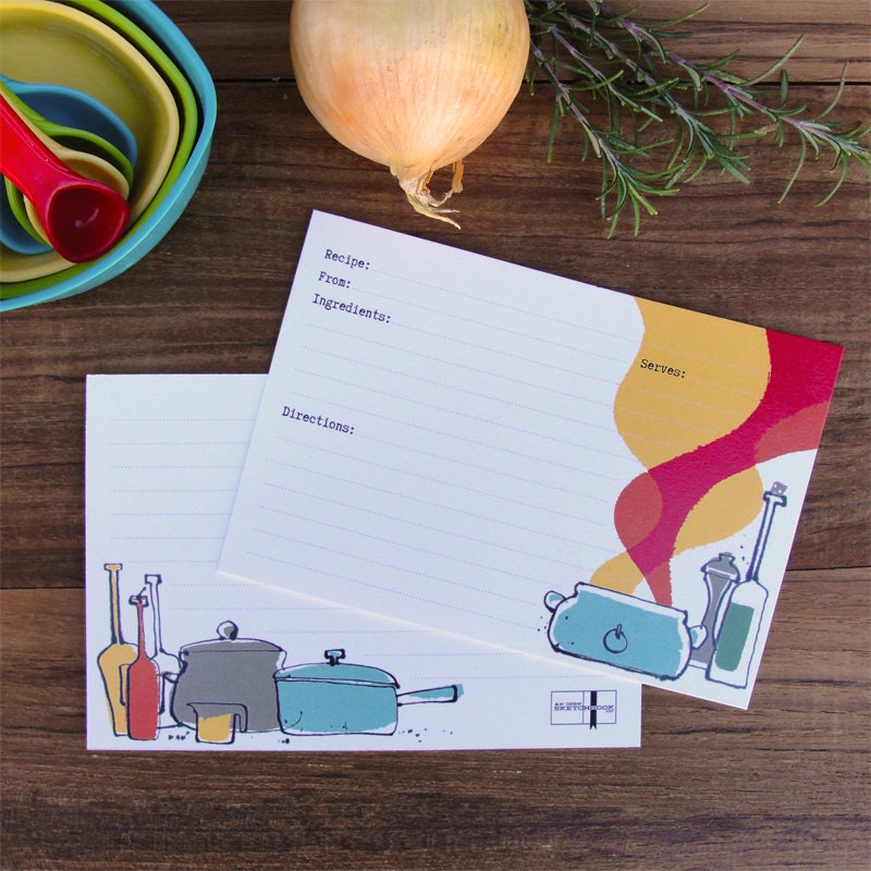 Illustrated Recipe Cards, Red, Yellow and Aqua