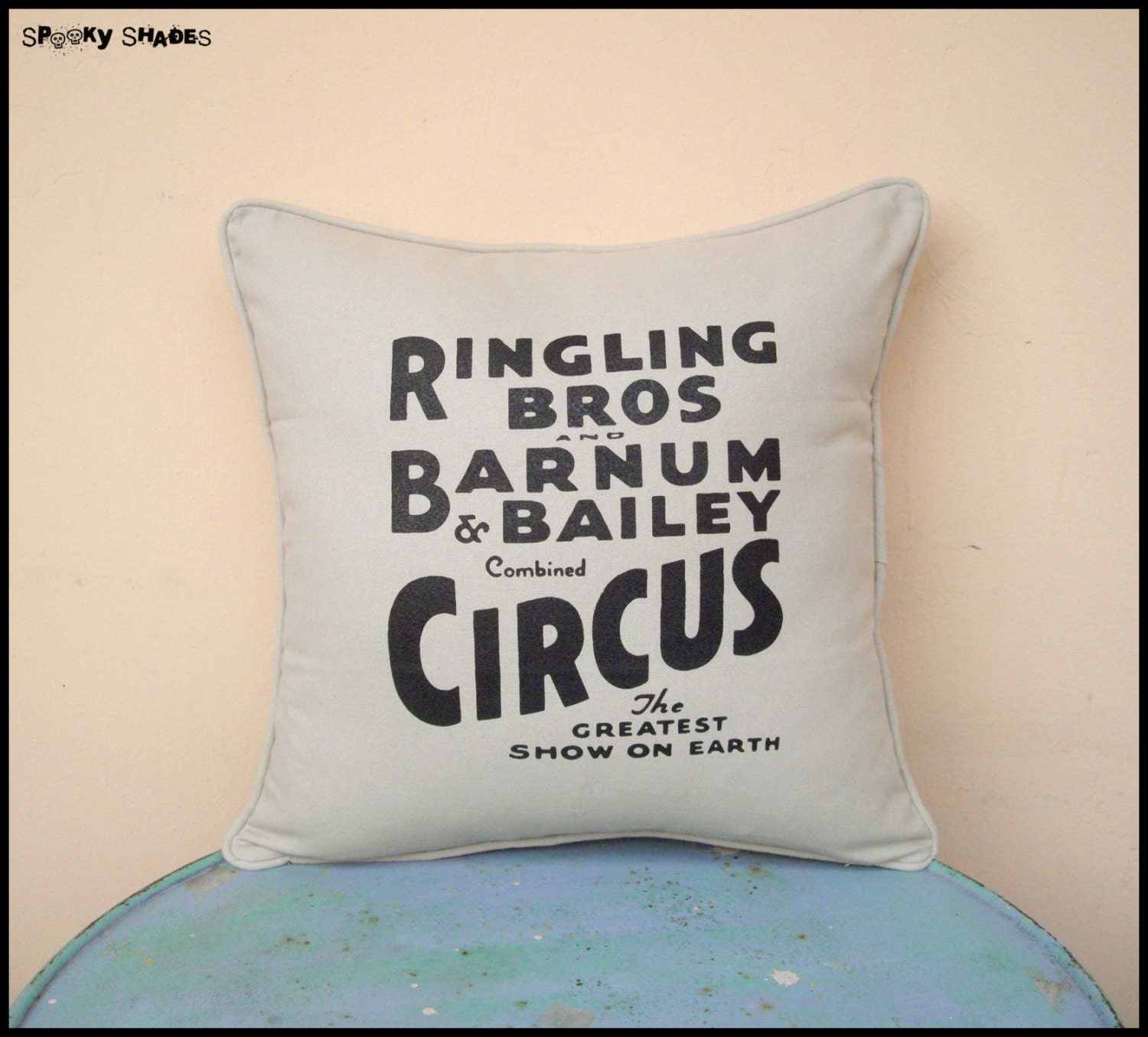 Circus Sideshow beige 16" x 16" decorative throw pillow cover - circus pillow, circus decor, burlesque decor