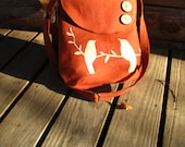 Tweeting Birds Shoulder bag/ Large - Kenya  -purse -Diaper Bag / Natural Linen- handmade /tote /school bag /6 large pockets