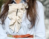 Women's Fashion Neutral Striped Ruffle Faux Front with Bow and Gold Metallic Trim for Women and Girls