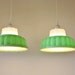 2 MINT Green TUPPERLIGHTS - Pair of Vintage Tupperware Jell-O Mold Hanging Pendant Lighting Fixtures - Upcycled BootsNGus Lamps