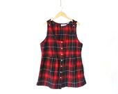 Vintage 90s Plaid Flannel Dress - Red and Black Plaid Mini Dress Dress Jumper - M / L
