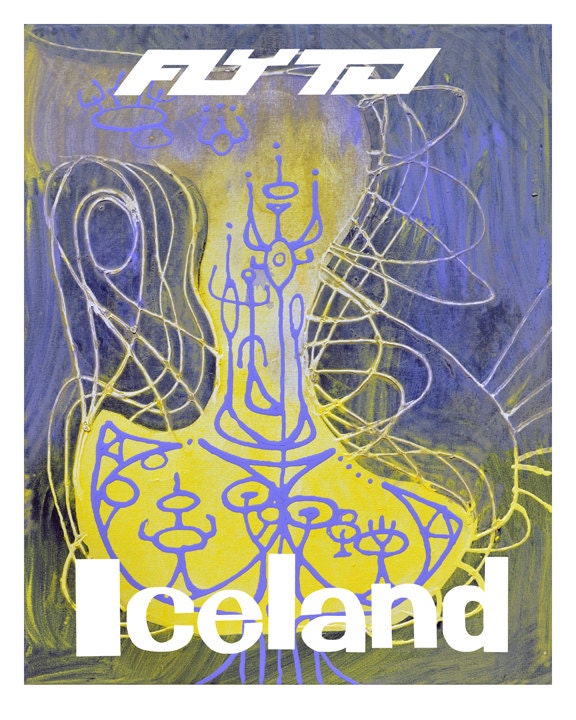 FLY TO ICELAND 1960s Travel Poster Retro Scandinavian Airlines Atlantic Mike Hoffman Design